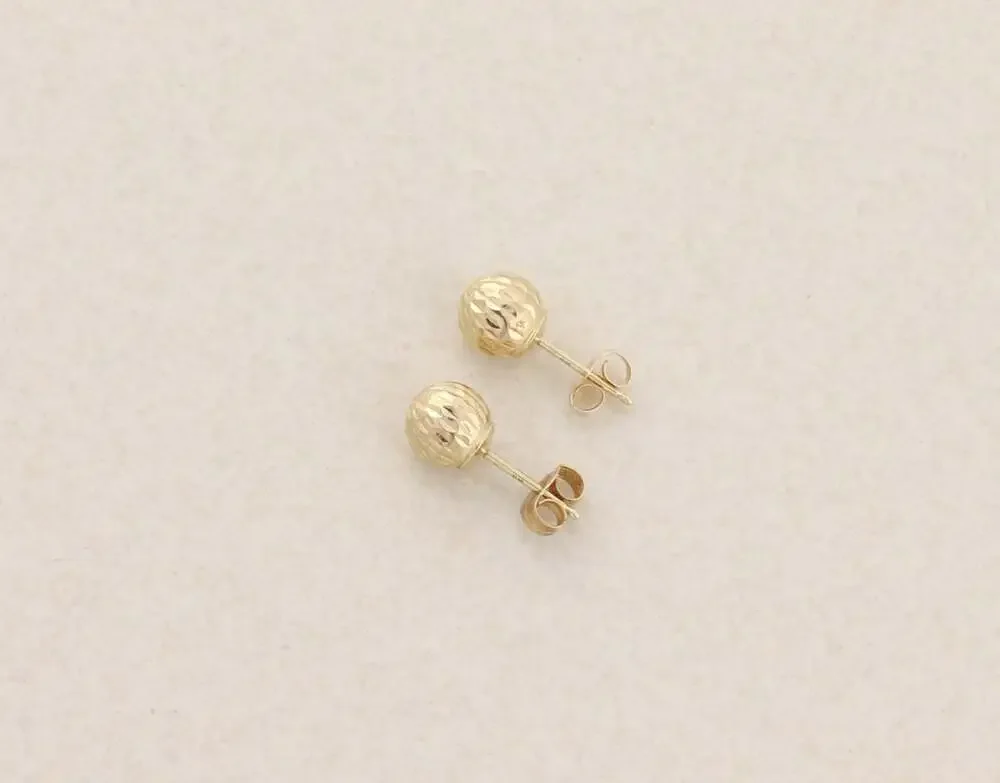 14k Yellow Gold 6.5mm Diamond Cut Textured Ball Bead Earrings Studs 1/4